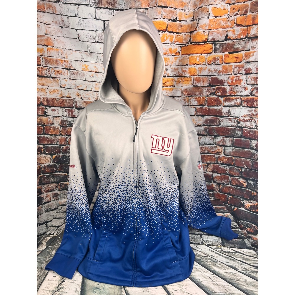 Reebok NFL Onfield New York Giants Full Zip Hoodie Grey Blue Gradient XL Mens